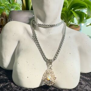 Intricate 925 Sterling Silver Necklace with Opal Centerpiece